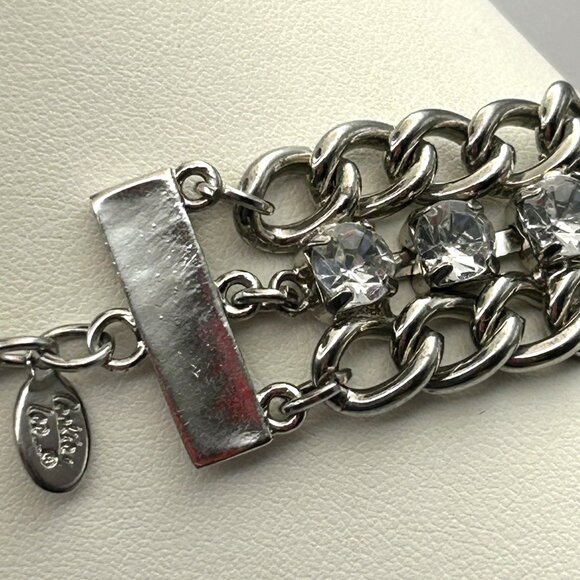 Cookie Lee Silver Tone Double Row Rhinestone Statement Adjustable Necklace - Picture 6 of 10
